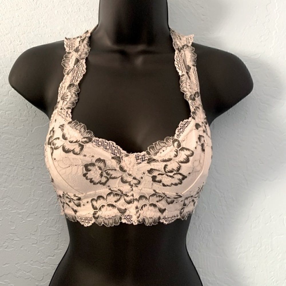 LA Hearts green & cream Floral Lace Racer Back Bralette Size XS